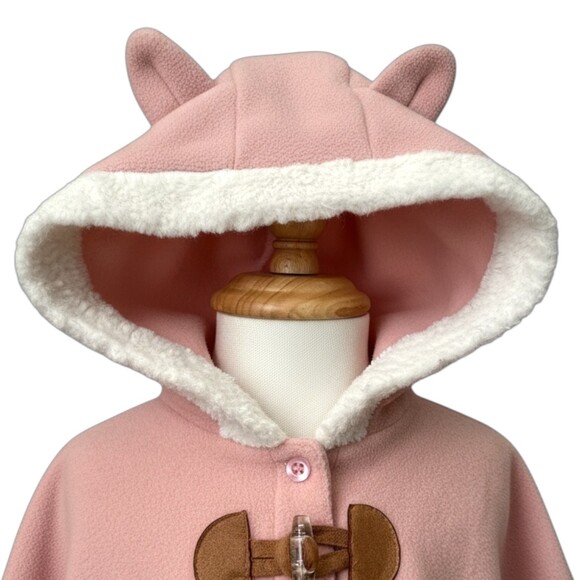 Little Lass Baby Girls Pink Fleece Hooded Poncho Cat Pocket 12M - Picture 4 of 5
